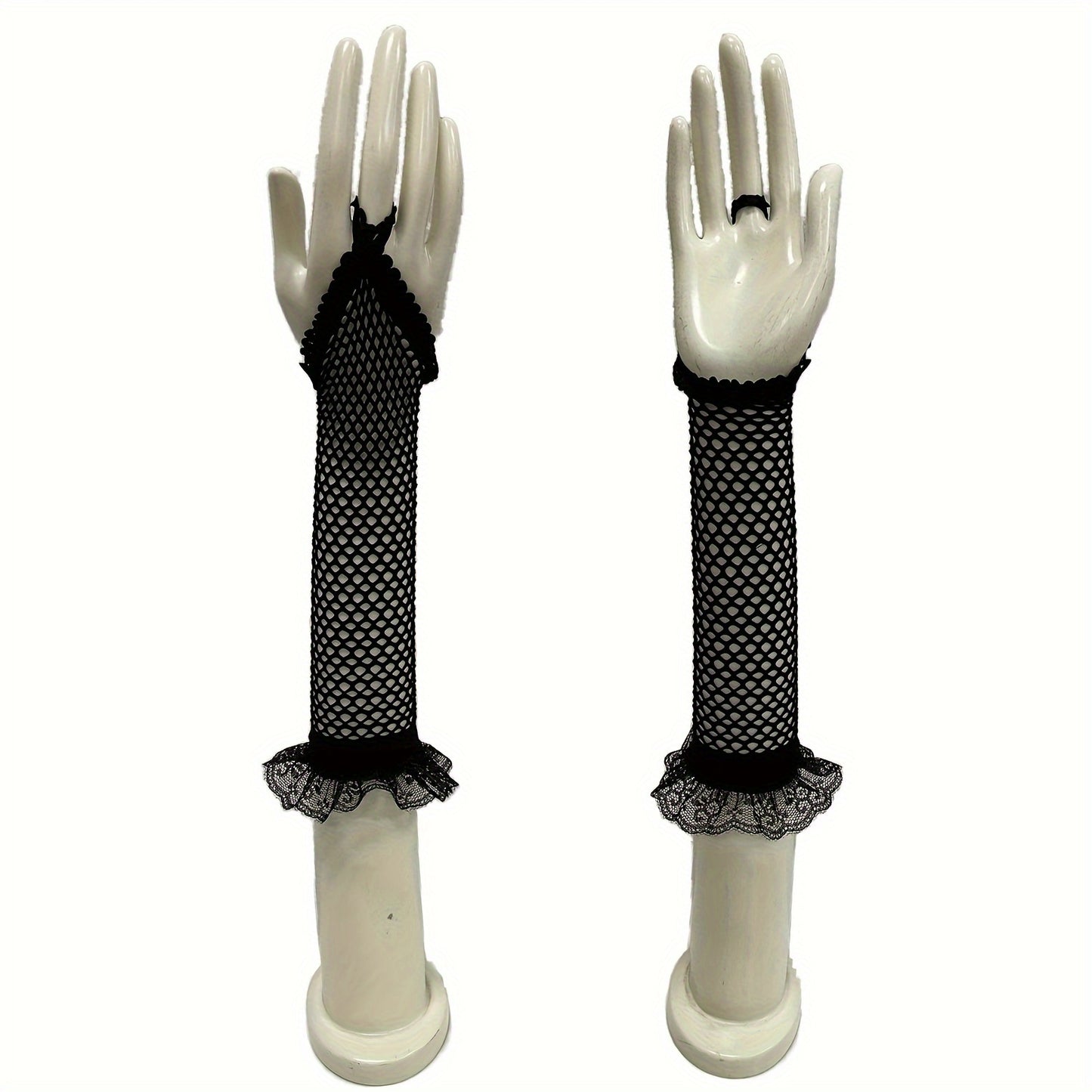 Elegant Nylon Party Gloves With Hole Pattern, Long Length, Formal Occasion, Decorative Fingerless Gloves For Women