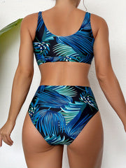 2 Piece Set Tropical Print High Waist Square Neck Bikini, Women's Swimwear & Clothing Swimsuits