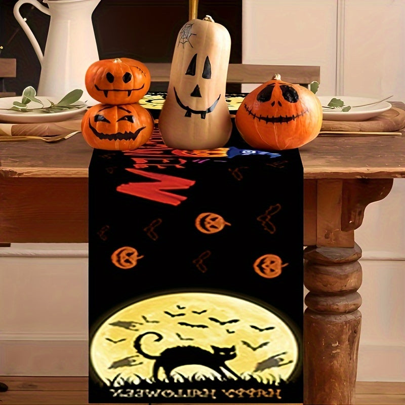 Halloween Pumpkin Table Runner - Spooky Dark Style Decor for Dining & Parties, Polyester, No Power Needed