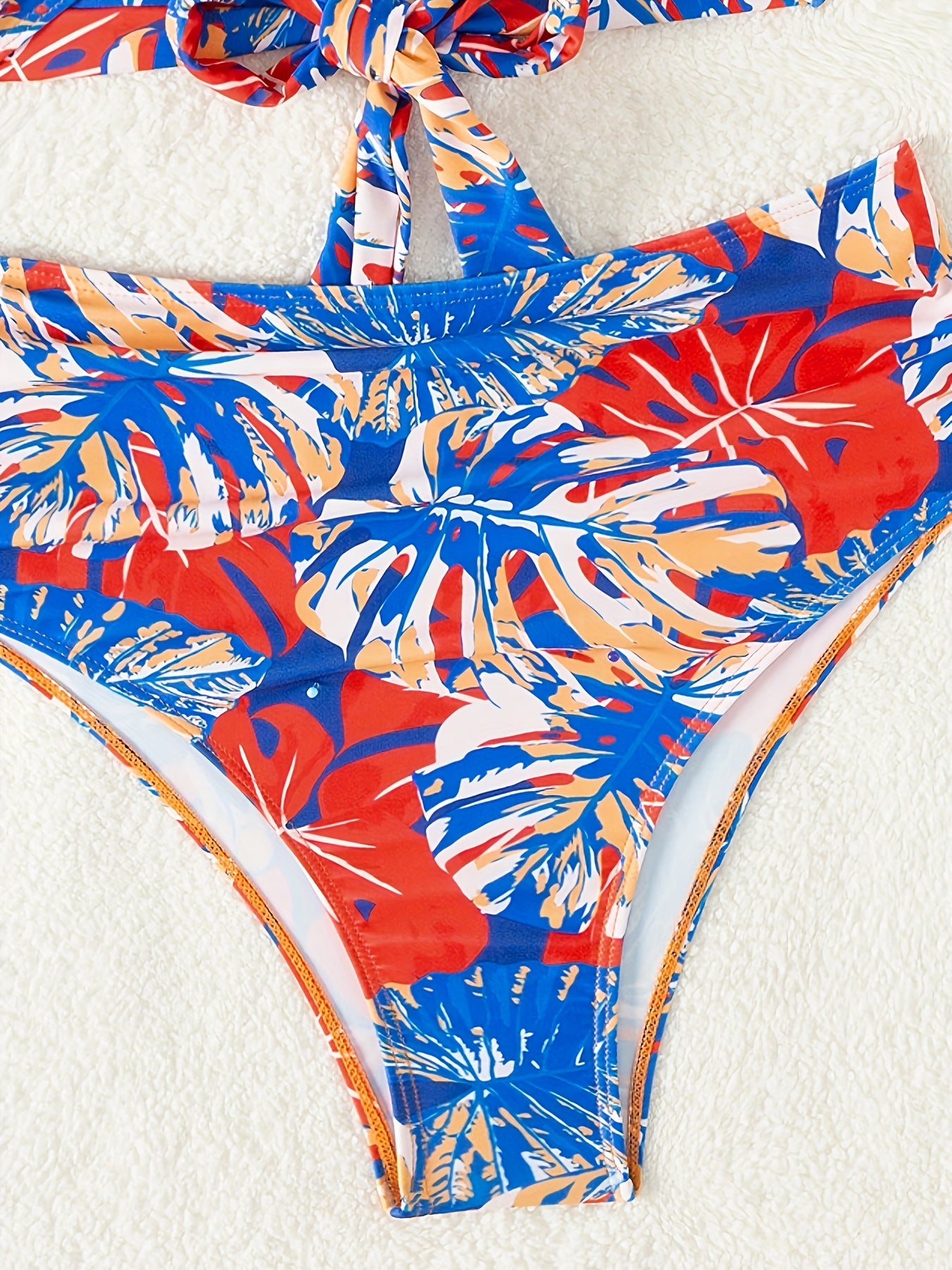 Flirty Tropical Print Ruffle Trim Bikini Set - High-Waisted Womens Swimsuit for a Chic Vacay Style - Comfortable Two-Piece Bathing Suit