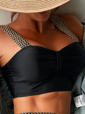 High-Waisted Women's Two-Piece Bikini Swimsuit With Ruched Detail, Contrast Straps, Beachwear Swimwear