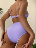 Quick-Dry High-Waisted Two-Piece Bikini Set, V Neck Swimwear with Adjustable Straps for Summer Beachwear