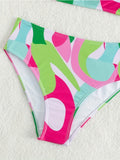 Stylish Two-Piece Bikini Set - Women's High-Waisted Swimwear - Abstract Print, Adjustable Straps, Quick-Dry, Summer Beachwear, Comfortable and Flattering