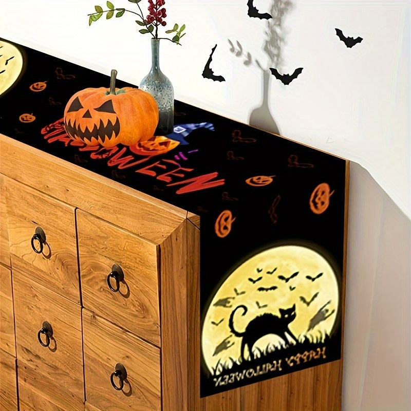 Halloween Pumpkin Table Runner - Spooky Dark Style Decor for Dining & Parties, Polyester, No Power Needed