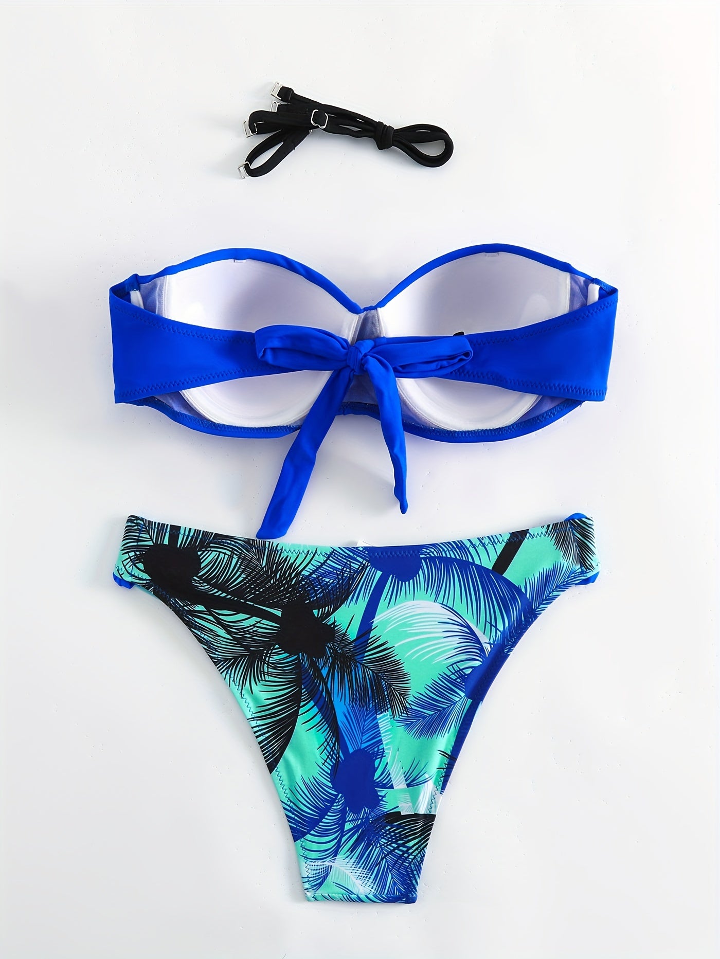 Tropical Print High-Cut Bikini Set - Backless with Ruched Tie-Back - Perfect for Beach Vacations