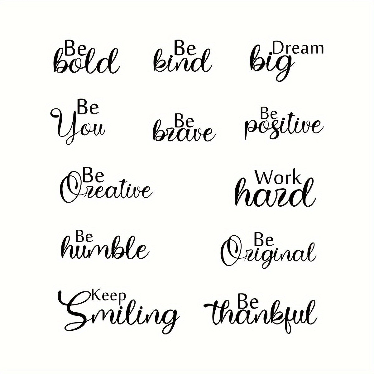 12Pcs Contemporary Inspirational Quote Wall Stickers, Graphic PVC Decals, Semi-Matte Self-Adhesive Art for Bedroom, Living Room, Door Décor, Multi-Surface Installation, Irregular Shape Motivational Phrases, Single Use Remova