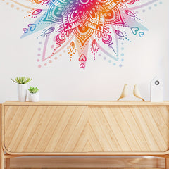 Bohemian Style Floral Mandala Wall Decal - PVC Material, Self-Adhesive, Durable, and Battery-Free