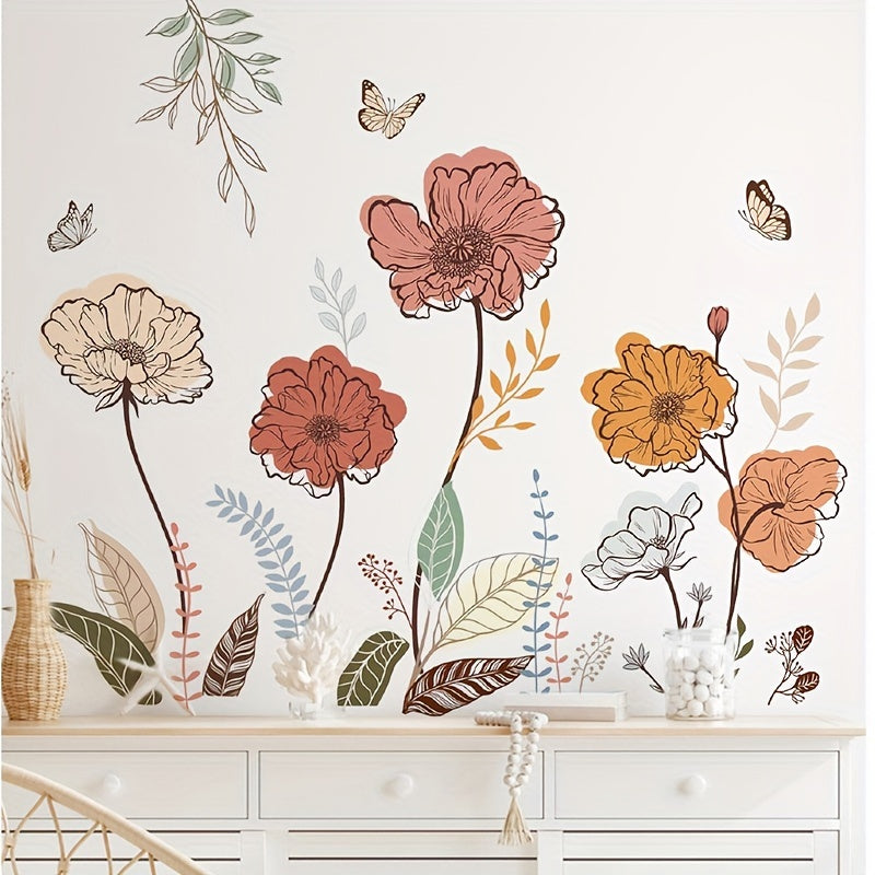 Bohemian Chic Floral Wall Decal - Easy Peel & Stick, PVC Material, Perfect For Living Room, Bedroom, And Tv Backdrop Decor