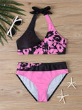 Romantic Floral Halter Bikini Set - Backless & Stretchy Tie Neck - 2 Piece Swimwear for Women - Perfect for Valentines Day