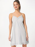 Women's Elegant Solid Lace Trim Sleepwear Dress, V Neck Backless Slip Dress, Comfortable Nightgown