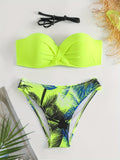 Tropical Print High-Cut Bikini Set - Backless with Ruched Tie-Back - Perfect for Beach Vacations