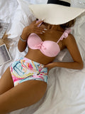 Flirty Tie Dye Bikini Set - Ruffle Hem & Adjustable Tie Back - Bold Backless High Waist Swimsuit - Sexy Ruched 2 Piece Ensemble for Women