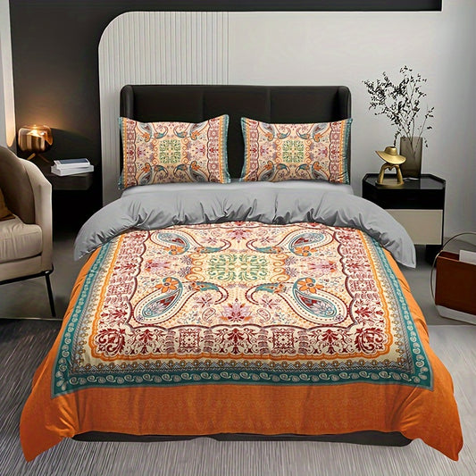 3-Piece Breathable Boho Bedding Set – All-Season Paisley Duvet Cover & Pillowcases, Easy-Care Design for Bedroom Elegance