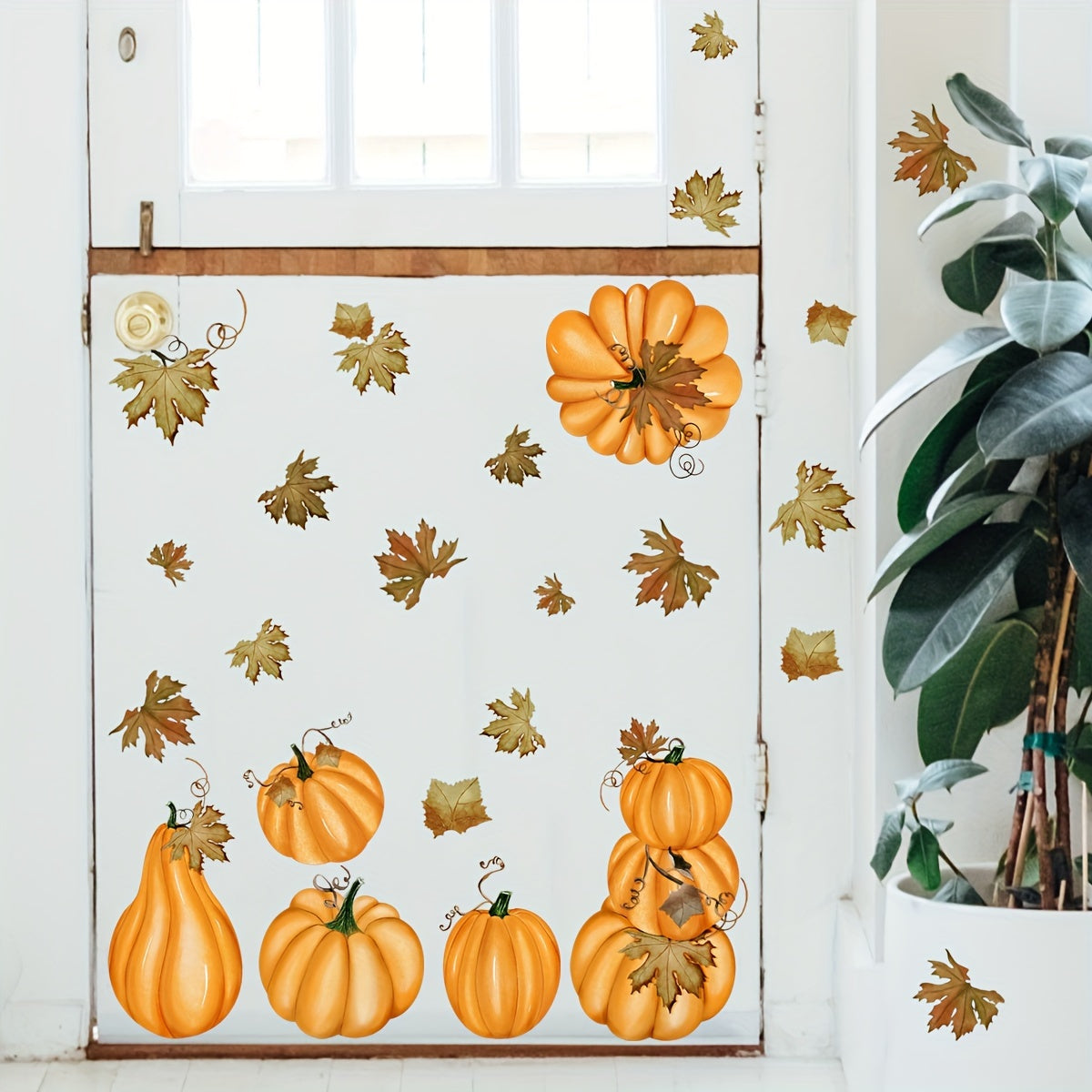 1 Set/2 Sheets, Classic Autumn Pumpkin And Maple Leaf Wall Stickers, Suitable for Thanksgiving Autumn Glass Home Decor And Window Decoration