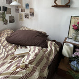 Qfdian Beige & Brown Vintage Striped Bedding Set