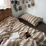 Qfdian Beige & Brown Vintage Striped Bedding Set