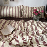 Qfdian Beige & Brown Vintage Striped Bedding Set