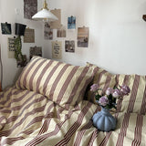 Qfdian Beige & Brown Vintage Striped Bedding Set