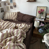 Qfdian Beige & Brown Vintage Striped Bedding Set
