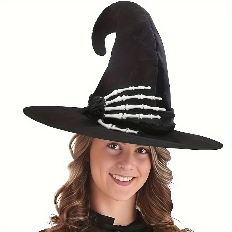 Black Witch Hat For Halloween - Perfect For Costume Parties & Cosplay, Durable Polyester