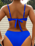 Solid Color 2 piece Set Bikini, Tie Front Adjustable Straps Hight Cut Swimsuits, Women's Swimwear & Clothing