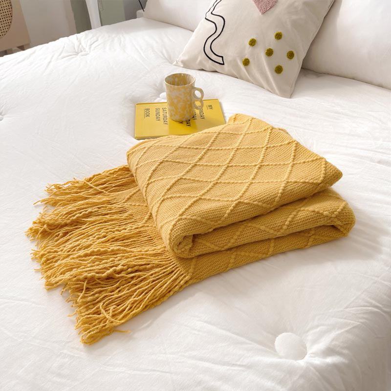 Qfdian Geometry Cozy Tassel Blanket