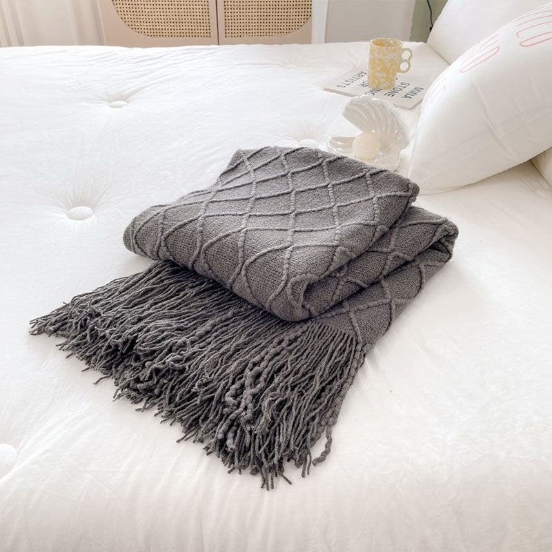 Qfdian Geometry Cozy Tassel Blanket