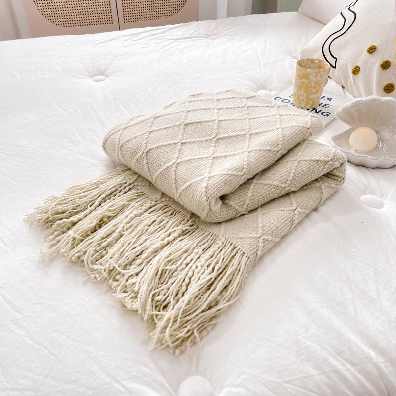 Qfdian Geometry Cozy Tassel Blanket