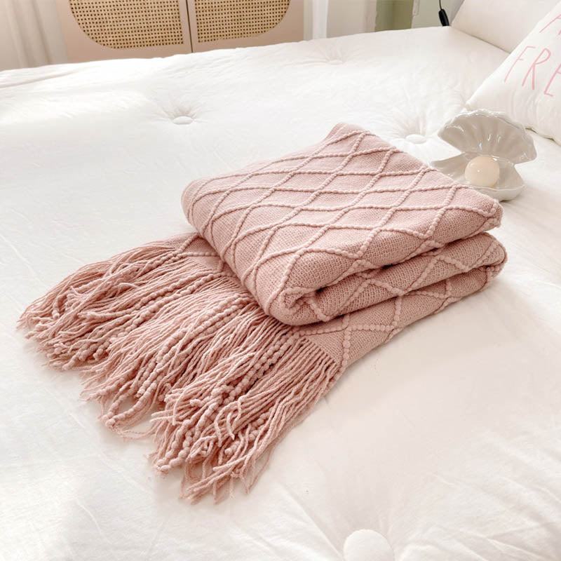 Qfdian Geometry Cozy Tassel Blanket