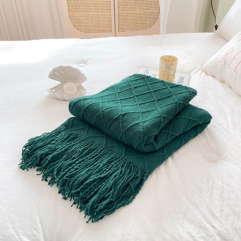 Qfdian Geometry Cozy Tassel Blanket