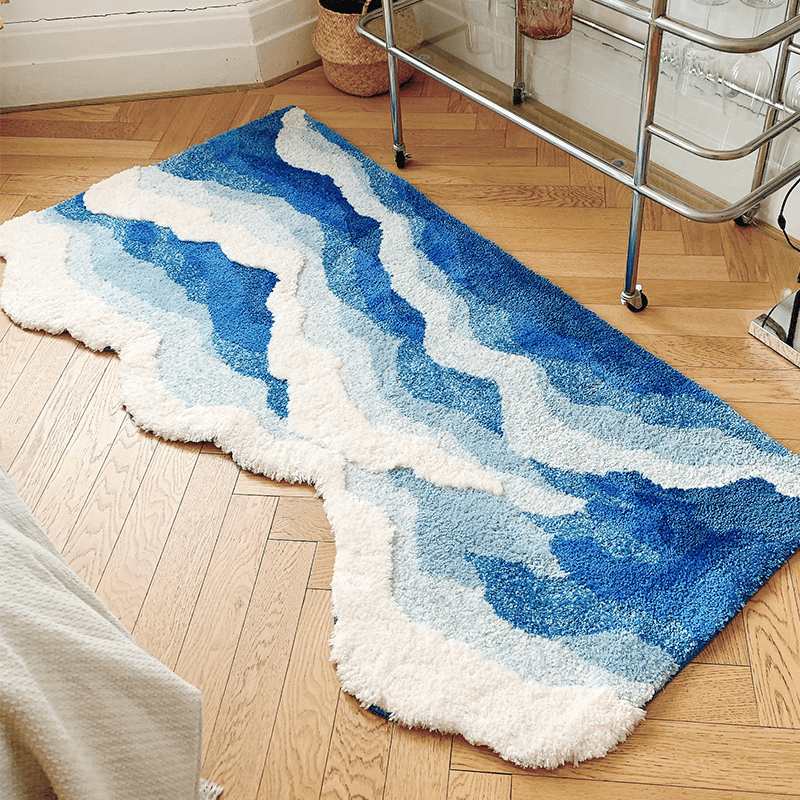 Qfdian Blue Sea Waves Bedside Accent Rug