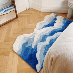 Qfdian Blue Sea Waves Bedside Accent Rug