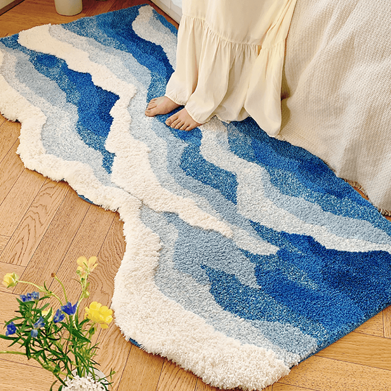 Qfdian Blue Sea Waves Bedside Accent Rug