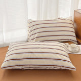 Qfdian Brown Striped Minimalist Bedding Set