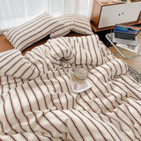 Qfdian Brown Striped Minimalist Bedding Set