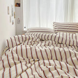 Qfdian Brown Striped Minimalist Bedding Set