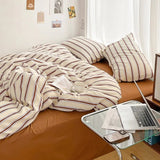 Qfdian Brown Striped Minimalist Bedding Set