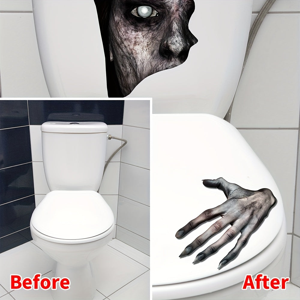 Halloween Horror Ghost Hand Decals, Contemporary 3D Bathroom Toilet Decor, PVC Material, No Electricity Needed, Featherless Holiday Decoration