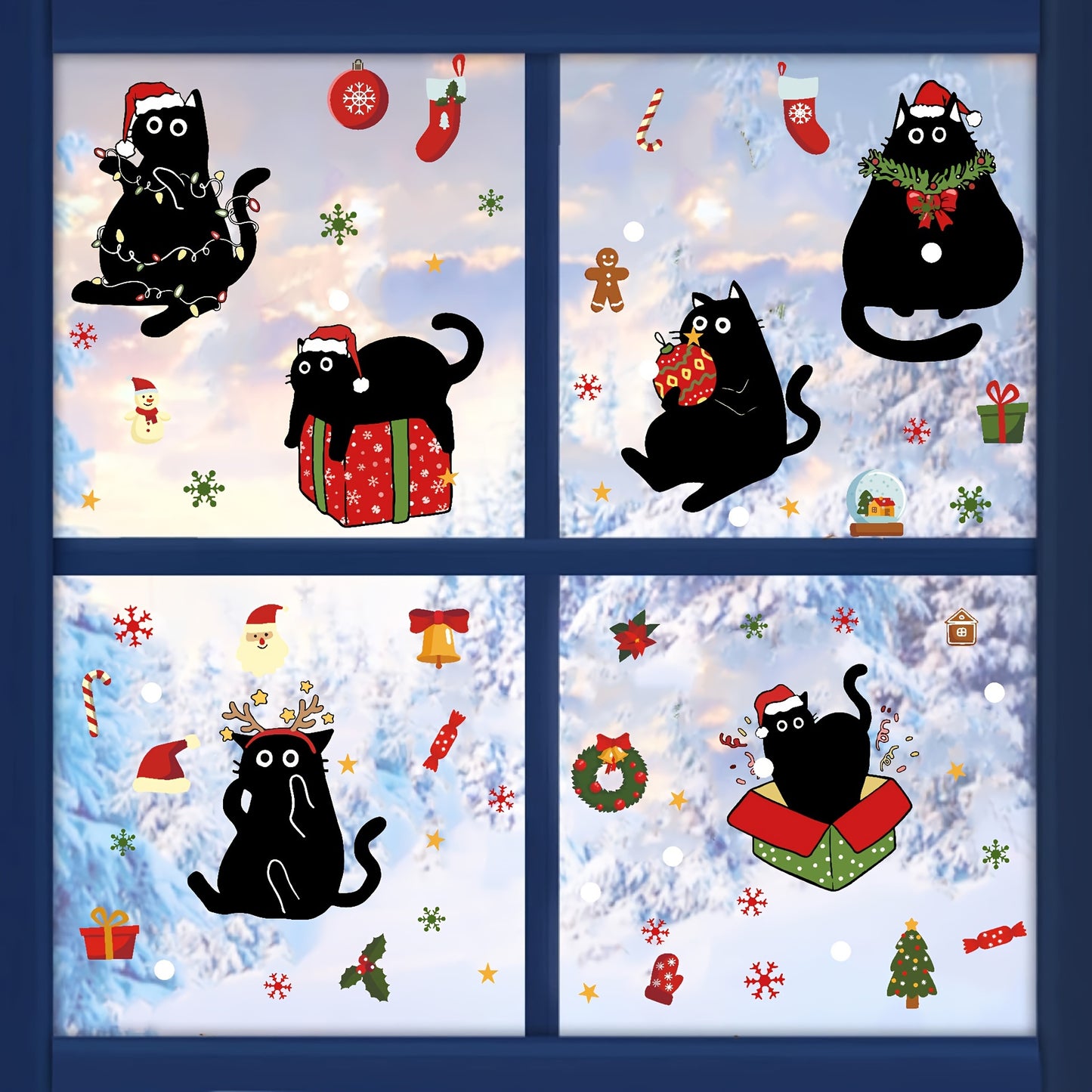 67pcs Christmas & Black Cat Themed Wall Decals - Removable PVC Window Clings for Festive Home Decor