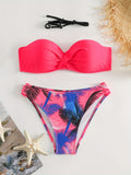 Tropical Print High-Cut Bikini Set - Backless with Ruched Tie-Back - Perfect for Beach Vacations