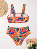 Women's High-Waisted Bikini Set, Colorful Color Block Abstract Print, Fashion Swimwear, Two-Piece Beachwear, Summer Poolside Outfit