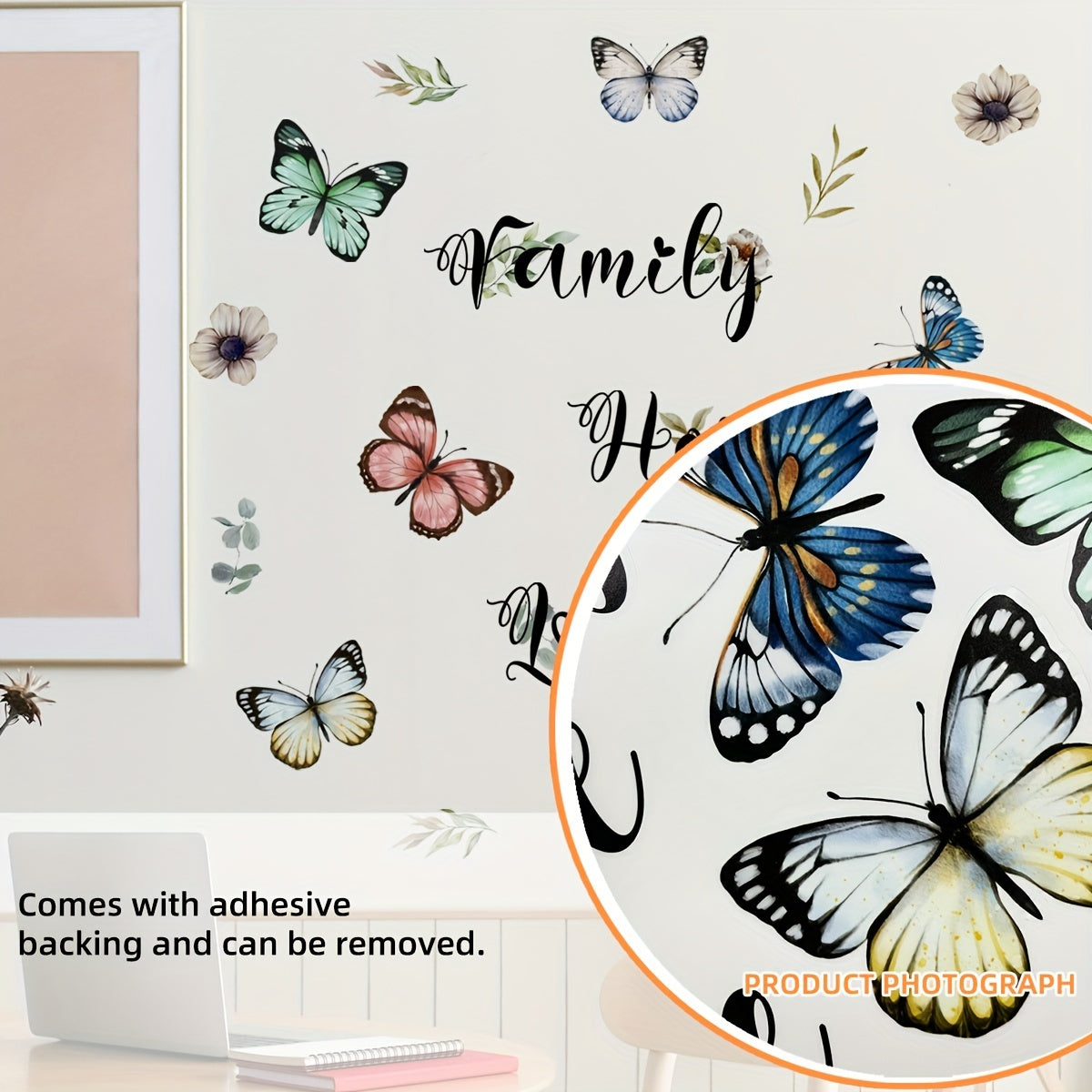 Elegant Butterfly & Floral Wall Decals - Self-Adhesive PVC Stickers For Living Room And Bedroom Decor, Easy Apply On Glass Surfaces