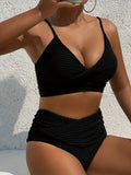 2 Piece Set Solid Color Sexy V Neck High Waist Bikini, Women's Swimwear & Clothing Swimsuits