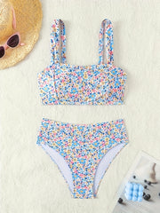 2 Piece Set Ditsy Floral Print High Waist Bikini Swimsuits, Women's Swimwear & Clothing