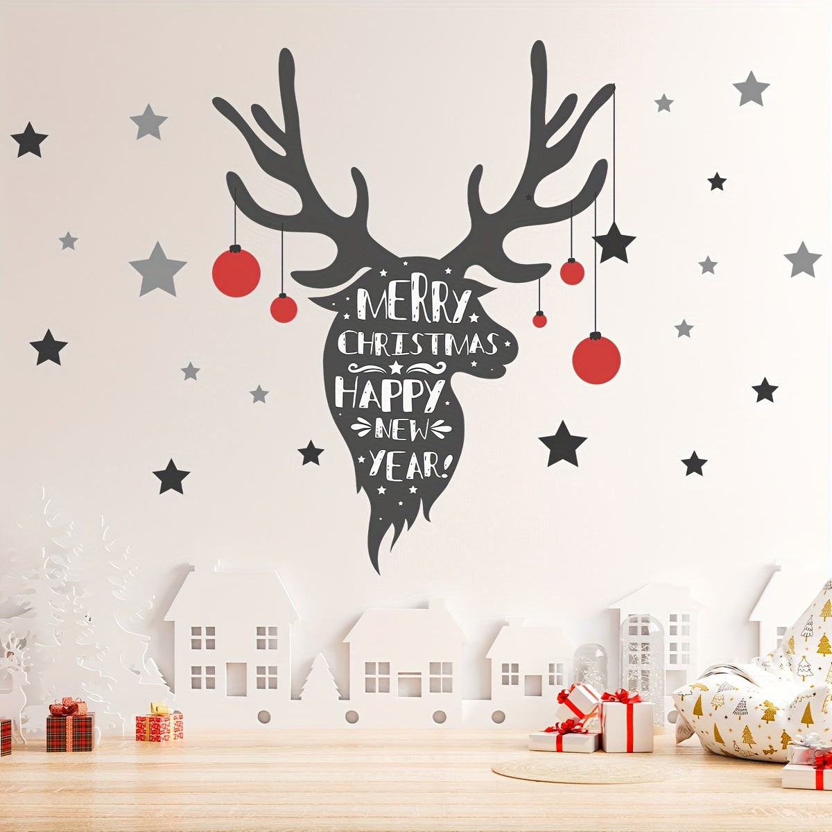 Christmas Elk Wall Decals - Self-Adhesive, Removable PVC Stickers for Bedroom, Living Room, and Porch Decor