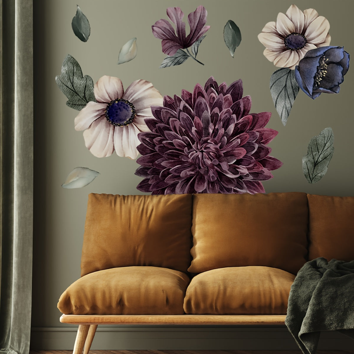 Large 3D Floral Wall Decals - Self-Adhesive, Invisible Glue, Perfect for Living Room & Bedroom Decor, Matte Finish, Multi-Surface Compatible