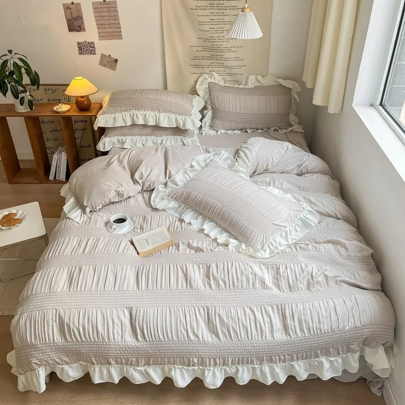 Qfdian Chic Girl Ruffle Bedding Set