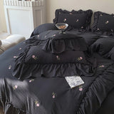 Qfdian Coquette Roses Ruffle Duvet Cover & Sham Set