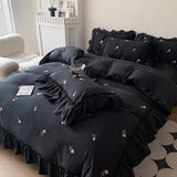 Qfdian Coquette Roses Ruffle Duvet Cover & Sham Set