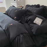 Qfdian Coquette Roses Ruffle Duvet Cover & Sham Set